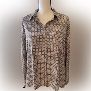 Abercrombie & Fitch Cream and Brown Long Sleeve Button Down Shirt